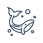 Transparent logo with whale icon and water bubbles